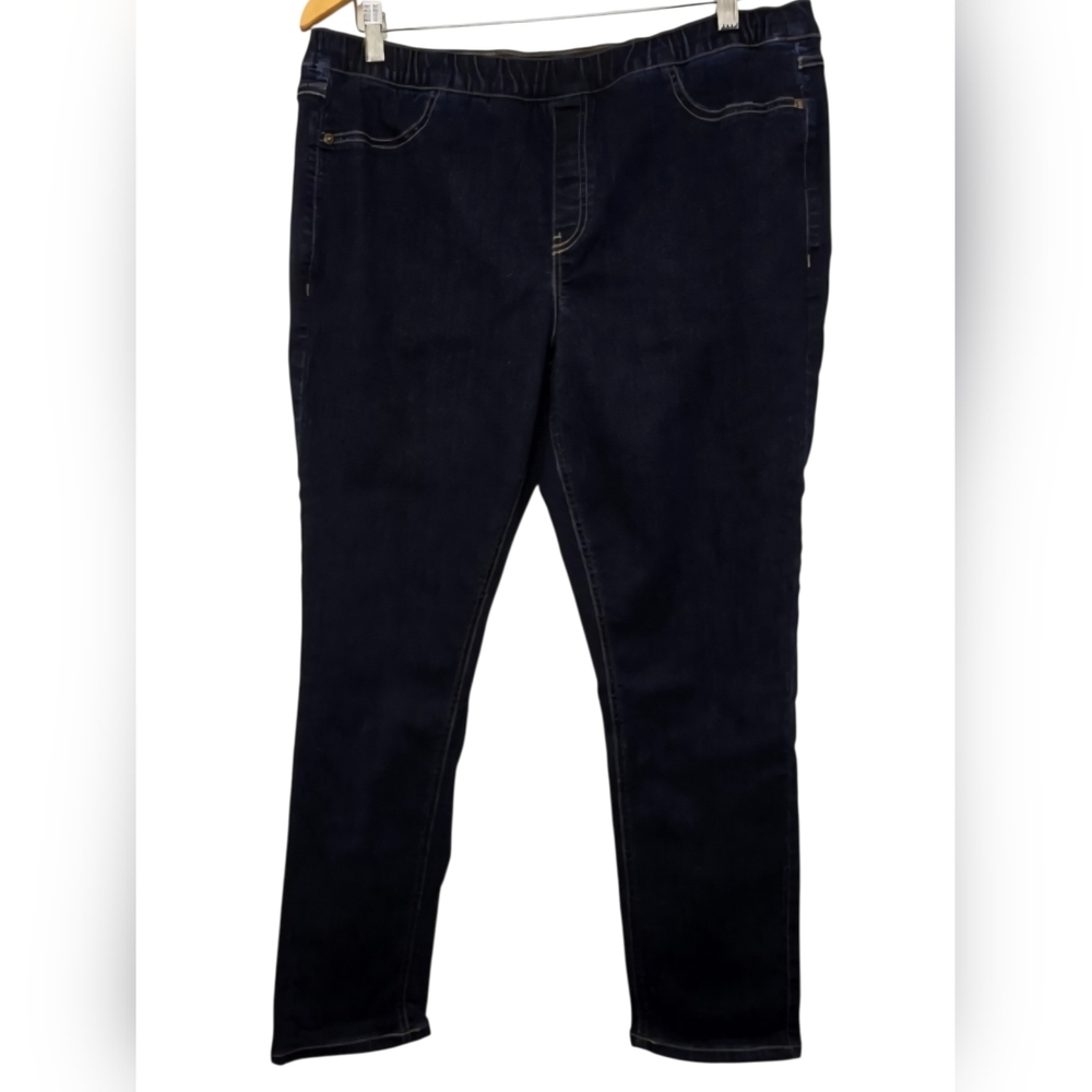 Parasuco Women’s Dark Blue Skinny Jeans Sz 14 Elastic Waist Stretch Denim Casual